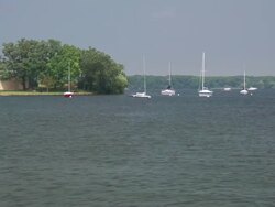 WS Yacht boats bobbing in water / Minneapolis, Minnesota, United States  Stock Footage