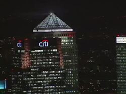 AERIAL Canary Wharf at Night Stock Footage