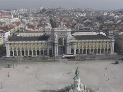 WS POV View of Comercio square with city / Lisbon, Portugal Stock Footage