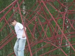 Schoolboy on the playground Stock Footage