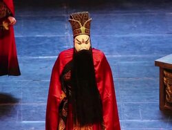 MS Actor performing local Chinese traditional qinqiang opera on stage AUDIO / xi'an, shaanxi, china Stock Footage