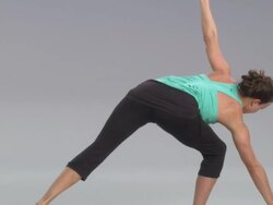 MS ZO ZI Women doing yoga on white stage / Portland, Oregon, USA Stock Footage