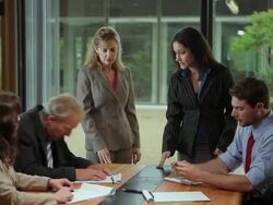 MS Businesswoman leading meeting with participants standing and arguing / Portland, Oregon, USA Stock Footage