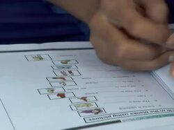 CU Filling answers in English workbook / Himachal Pradesh, India Stock Footage