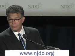 September 23, 2008 WS ZI Al Franken giving fundraising speech at the National Jewish Democrat Council meeting at Washington Hilton/ MS PAN Franken shaking hands and hugging council members as he walks off/ Washington DC/ AUDIO Stock Footage