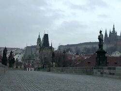 MS View of charles bridge at early morning / Prague, Hlavni mesto Praha, Czech Republic Stock Footage