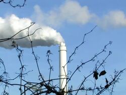 Chimney emitting into the atmosphere + close up Stock Footage