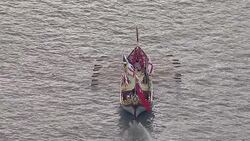 Royal flotiilla at River Thames in London, Palace of Westminster Aerials News Clip