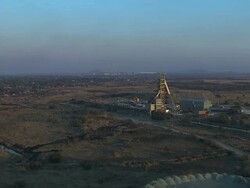 WS AERIAL View of Mine and surrounding landscape / Rustenburg, North West Province, South Africa Stock Footage