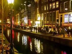 HD Time-lapse: Tourist crowed Amsterdam Red Light District night, Netherland Stock Footage