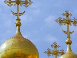 top of the Cathedral of the Annunciation in the kremlin Stock Footage