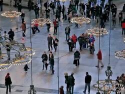 CHANDELIERS INSIDE HAGHIA SOPHIA MOSQUE Stock Footage