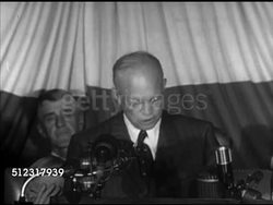 1952: DWIGHT D. EISENHOWER SPEECH:  VS United States Republican presidential candidate Dwight 'Ike' Eisenhower (1890-1969) speaking about Taft-Hartley Act (aka Labor-Management Relations Act) & labor unions (SOT). Campaign, political rally, politics Instructional Video