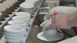 Potter works in workshop Stock Footage