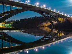 Bridge at Night Reflection Stock Footage