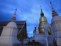HD:Temple and gold pagoda at twilight time in chiang mai Thailand Stock Footage