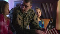 Military Father Talks about the US Flag with Daughters Stock Footage