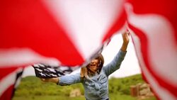 Happy American citizen woman Stock Footage