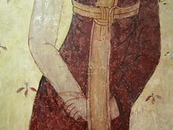 Mural monk in 18th century inside Buddhist temple of Thailand Stock Footage