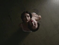 above view of two ballerinas back to back with pirouette Stock Footage