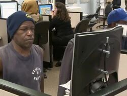 2009 MS People using computers in job center computer lab/ Antioch, California, USA/ AUDIO Stock Footage