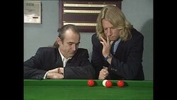 Status Quo's Francis Rossi & Rick Parfitt posing behind snooker table News Clip