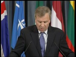 Group photo, news conferences with de Hoop Scheffer, Rice News Clip