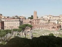 View on the Ruins of Trajan Roman Forum and Coliseum Stock Footage