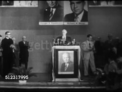 1952: ROBERT TAFT: VS Republican senator Robert Taft (1889-1953) speaking at podium of political rally w/ crowds of people (SOT), talking about supporting Dwight Eisenhower for 1952 U.S. presidential election. Instructional Video
