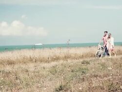 Couple with bike Stock Footage