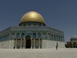 WS View of man walking outside square at Dome of the Rock / Jerusalem, Palestine, Israel Stock Footage
