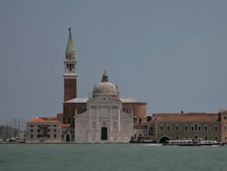 WS LD Boats Going by San Giorgio Maggiore / Venice, Italy Stock Footage