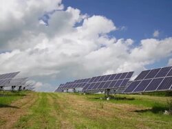 Solar Power Plant with Flexible Panels TL Dolly Shot Stock Footage