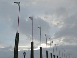 Flags behind Buda Castle Stock Footage