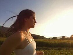 HD Super Slow-Mo: Woman Running In The Nature Stock Footage