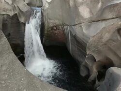 View of 'lunar valley'l with weird rocks and water wells Stock Footage