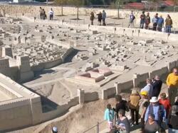 WS ZO View of tourist at Holy land model Museum / Jerusalem, Judea, Isarel Stock Footage