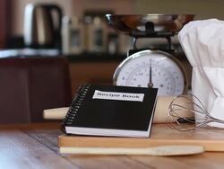 Recipe Book & Baking utensils Stock Footage