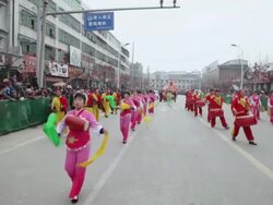 MS PAN Villagers performing gongs and drums in traditional festive folk celebration or carnival during chinese spring festival  AUDIO   / xi'an, shaanxi, china Stock Footage