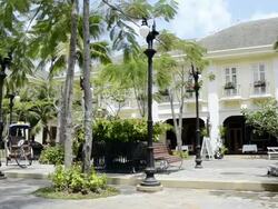 MS PAN Rickshaw and dolphin fountain at buddy plaza ( Ko Samui Island Gulf of Thailand, Asia) / Lamai, Ko Samui, Thailand     Stock Footage