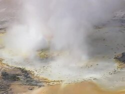 CU AERIAL Shot of hot water fountain group at Yellowstone National Park / Wyoming, United States Stock Footage