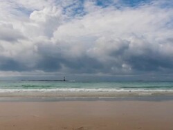 Tropical sand beach against the blue sky Stock Footage