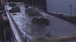 Water surges around rocks in a flood simulation. Stock Footage