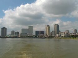 Leaving New Orleans from river point-of-view-ws Stock Footage