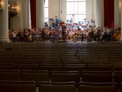 Orchestra front view with copy space Stock Footage