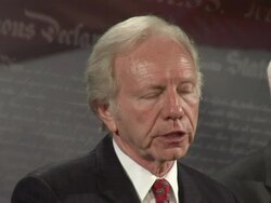 June 2009 MS Senator Joseph Liebrman with John McCain discussing the Victims of Iranian Censorship (VOICE) Act and criticising the Obama administration's policy on the post-election unrest in Iran / Washington D.C. /June 25, 2009 / AUDIO Stock Footage