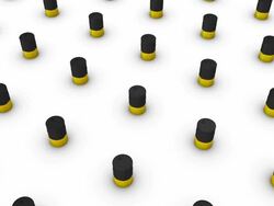 High angle up from single Oil Drum (Black and Gold) revealing many Stock Footage