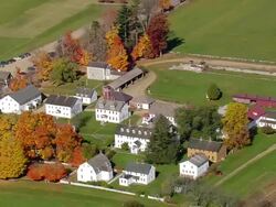MS AERIAL View of Canterbury Shaker village / New Hampshire, United States Stock Footage