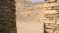 Shadows fall across ruinous stone columns of Serapis Temple in Sikait, Egypt. Stock Footage