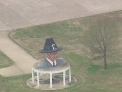 WS AERIAL ZO View of statue at Pilgrim's Pride / Louisiana, United States Stock Footage